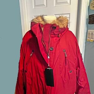 PARKA, SANGRIA (Red), SIZE 4X, VERY COLD WEATHER, 2 WAY ZIPPER, 7 POCKETS, STORM